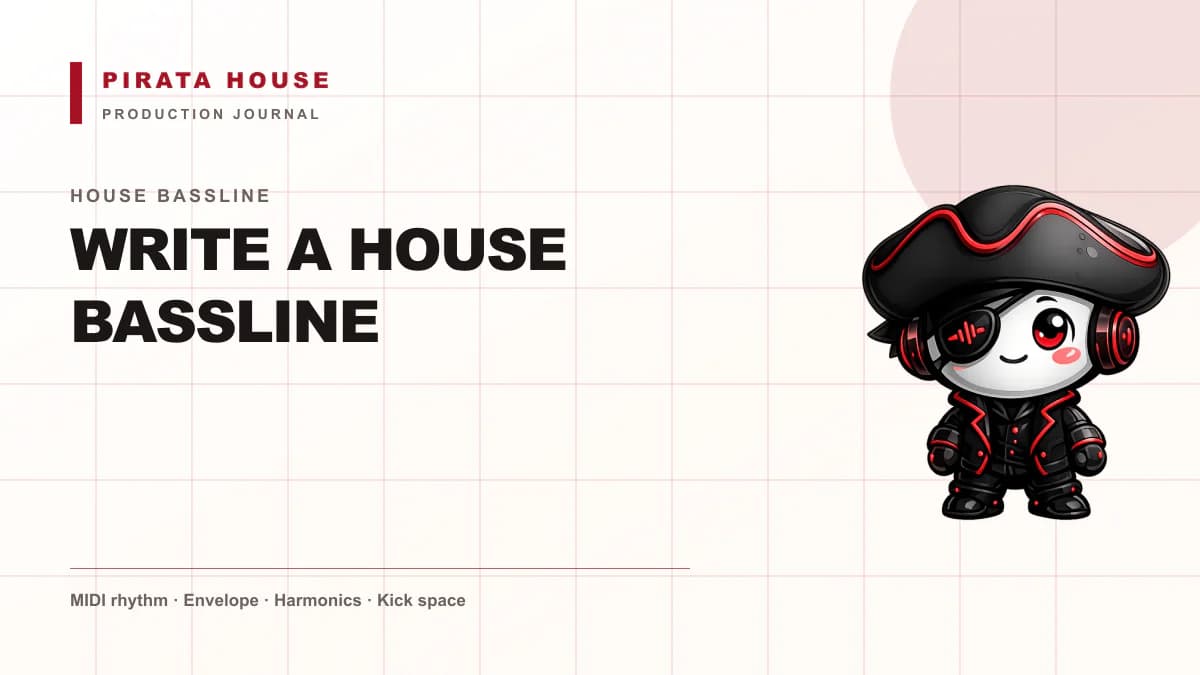 House bassline workflow showing MIDI rhythm, sound design and kick balance in Ableton Live